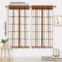 2片装2D数码印花日式格子半遮光窗帘，简约风格，适用于客厅和卧室，天然木纹质感，温馨家居必备。手工杆袋式设计，日常家居窗饰。 - 彩色 - 查看 6