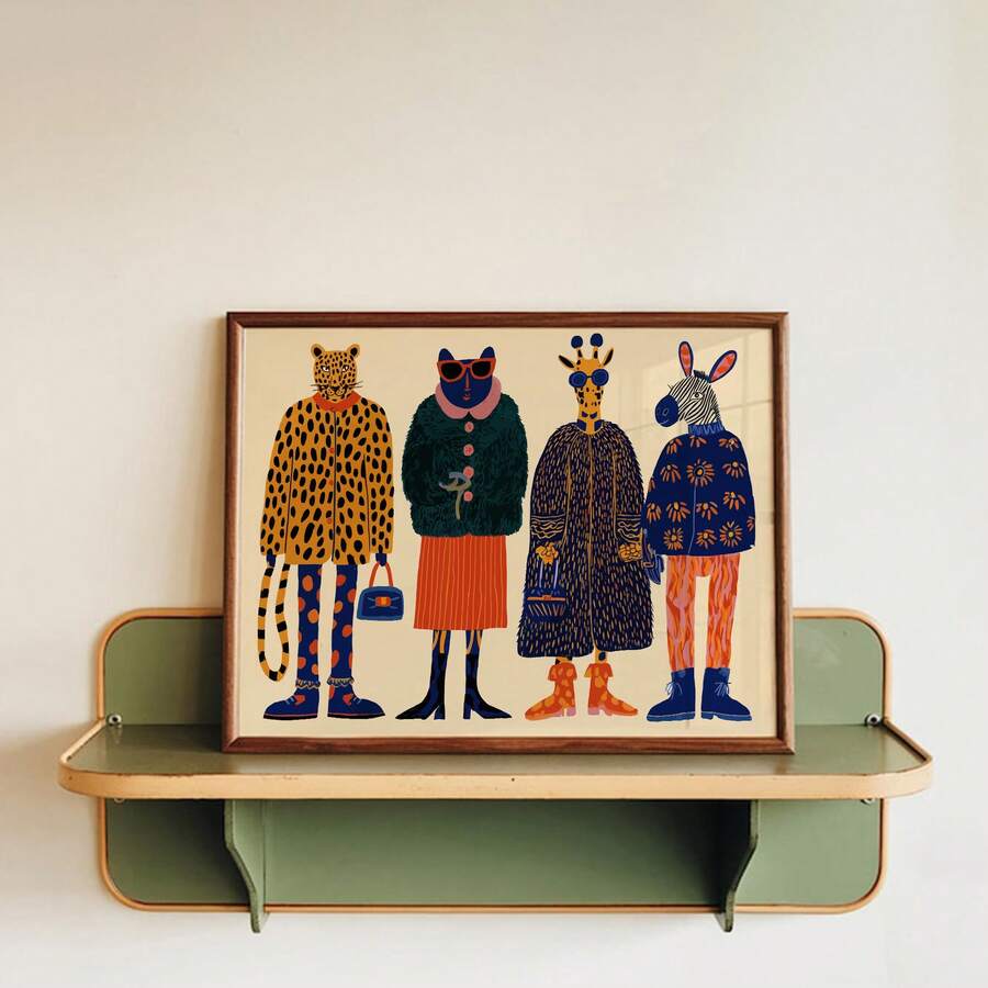 Tranh treo tường hình động vật ngộ nghĩnh, họa tiết động vật hiện đại đầy màu sắc | Trang trí độc đáo theo phong cách Trung cổ đương đại, nhiều màu sắc, phù hợp cho phòng ngủ, phòng khách hoặc văn phòng, tranh áp phích động vật theo phong cách Pop Art cổ điển, quà tặng cho phái nữ, có khung hoặc không khung. - Nhiều màu - Xem 1