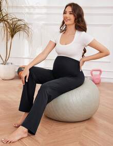 Fitglam Women's Maternity Comfy Wide Leg Pants Stretch Lounge Trousers - Black - View 4