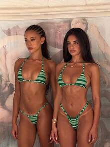Bộ đồ bơi mùa hè dành cho nữ, bikini tam giác hai mảnh dây mảnh kẻ sọc có dây buộc, áo tắm ôm sát gợi cảm, bộ bikini kẻ sọc phối màu tương phản, bộ đồ bơi thời trang cho kỳ nghỉ biển. - Nhiều màu - Xem 2