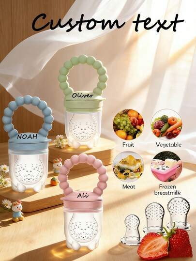 Personalized Silicone Fruit & Vegetable Teething Toys, Beaded Handle Design Easy To Grip, Unique Gift For Infants And Toddlers