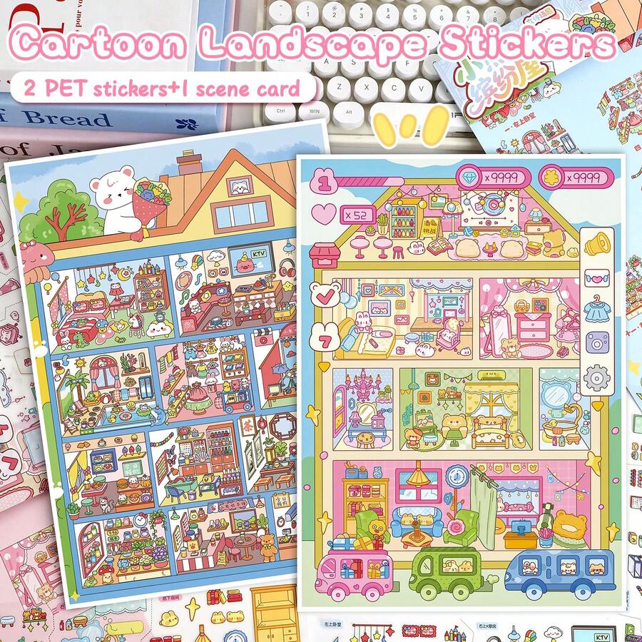 [New Upgraded] Premium Landscape Stickers, DIY Scrapbooking Materials, Educational Sticker Puzzle, Comprehensive Sticker Scenes - Figures/Animals/Plants/Buildings, Premium DIY Landscaping, Educational Interactive, Stress Relief Craft Toy, 3D Visual Scene Stickers, Landscape Stickers, Scenery Stickers. Scrapbook Supplies Stationery Funny Stickers Kindle - Multicolor - View 1