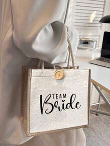 新娘蕾丝印花手提包 白色化妆包 - 印有“爱意满满”字样，新娘字母图案，单件派对婚礼旅行洗漱包，便携式化妆包，多功能包，旅行化妆包，字母图案拉链收纳包 - 彩色 - 查看 7