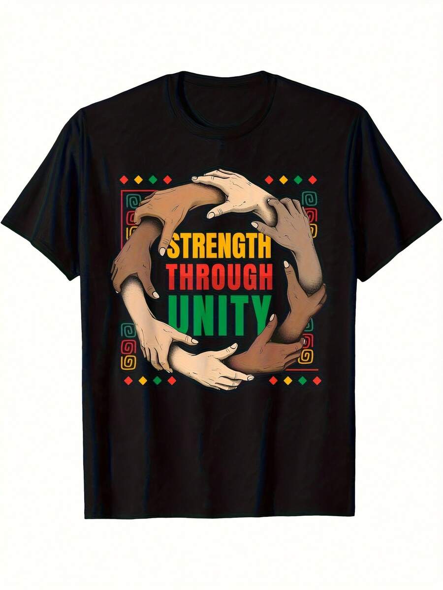 Camiseta de Juneteenth y Mes de la Historia Negra - Camiseta Gráfica de Orgullo Afroamericano, 100% Algodón Transpirable, Cuello Redondo para Hombres y Mujeres, Ajuste Casual Unisex, T de Unidad, Tela Súper Suave y Transpirable, Ropa Casual, Corta - Negro - Ver 1