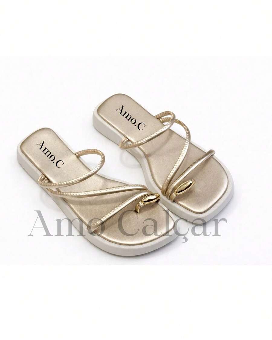 Women's Padded Flip Flops With Pink Toe Elegant Cloud Women's Flat Shoes Outdoor Home Summer - 金色 - 查看 1