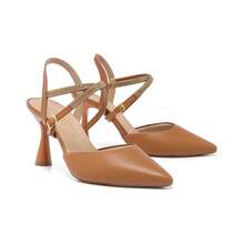Scarpin Feminino Stessy Shoes Social Tira Strass Brilho Salto Alto Luxo Confort 2 Forma Festas Casamentos Sapato de Trabalho Eventos Chic Moda Festa - Caramelo - Visão 7