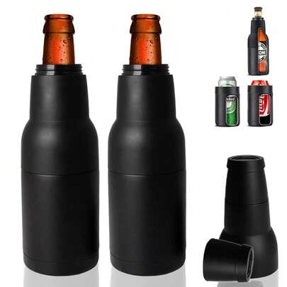 2 Piezas Enfriador de Cerveza con Abrebotellas, 12oz Porta Latas de Doble Pared Térmica, Mantiene Frías Tus Bebidas Por Hasta 6 Horas, para Lata Estándar, Botella Cerveza y Tus Fiestas, Hogar