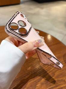 Luxury Solid Color Electroplating Lens Protection Soft Phone Case Compatible With 17 Pro Max Air 16 15 14 13 12 11 7 6 Pro Max Plus XS XR Fashion Straight Side Protective Cover - Pink - View 3