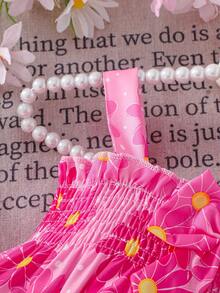 女婴碎花无袖连体衣，春夏款 - 玫瑰紅 - 查看 6