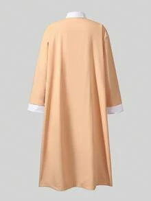 中东风格男童纽扣半开襟长袖长袍衬衫 - 橘色 - 查看 6