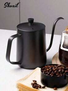 shoxil 1pc Black Stainless Steel Coffee Pot, Hand Drip Coffee Maker, Espresso Coffee Tool, Tea Pot, Water Kettle, 350ml/12oz And 600ml/20oz, Suitable For Daily Use, Saudi National Day Gift, Applicable For Home And Cafe - Black - View 8