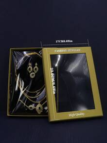 5件套18K镀金奢华皇家风格多层流苏设计新娘结婚首饰套装，手工镶嵌白色立方氧化锆，包括项链、手链、耳环、戒指，适合日常佩戴和婚礼，结婚周年纪念礼物（附赠礼盒） - 多層新娘套裝 - 查看 8