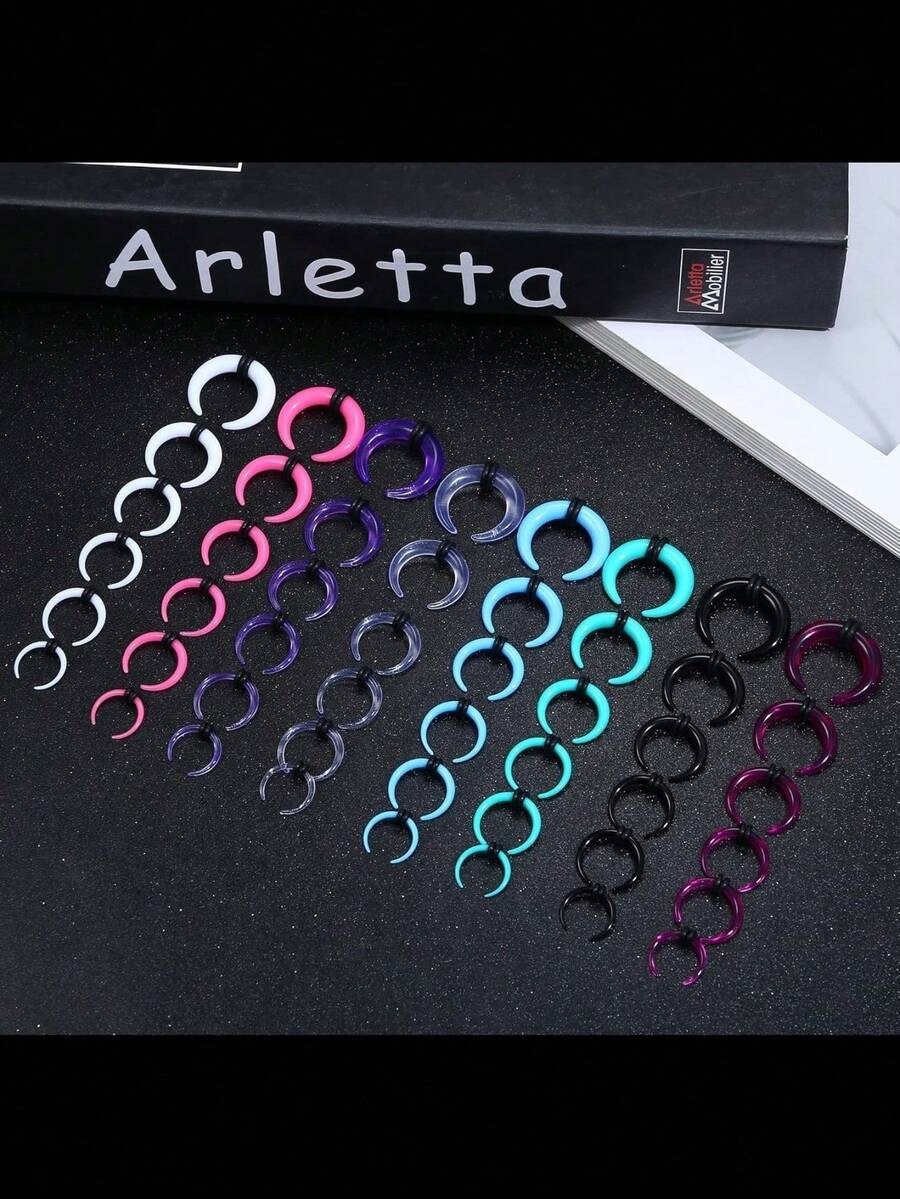 ORAZIO 48Pcs 14G-4G Acrylic Septum Stretching Kit C Shape Buffalo Pincher Gauges With Black O-Rings For Nose Ear Cartilage Piercing Jewelry - Multicolor - View 1