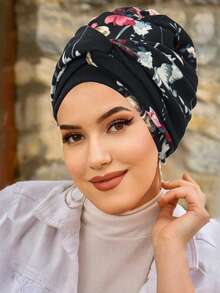 1件新款时尚穆斯林头巾帽，印花扭结头巾帽，女士款 - 顏色 - 查看 12