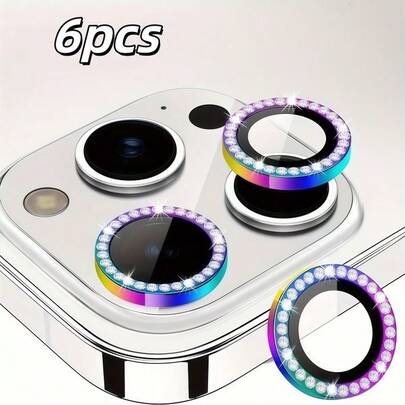 6-Piece Colored Rhinestone Phone Lens Screen Protector - Suitable For IPhone 17/16/15/14/13/12/11 Phone Lens Screen Protector - Scratch-Resistant, Practical, And Easy To Install - Perfect As A Valentine's Day, Thanksgiving, Christmas, And Halloween Gift.