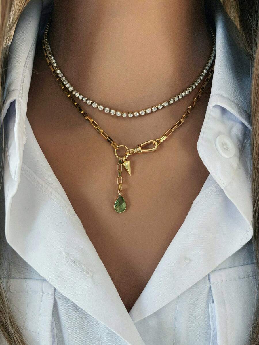 1pc Lovely Women's Necklace With Lobster Clasp Design, Featuring Small Geometric And Teardrop Pendants. Delicate And Charming, Pairs Beautifully With Floral Dresses. - Multicolor - View 1