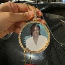 1pc Oversized Customized Round Photo Frame, Solid Rhinestone Pendant, Shiny Accessory For Men, Father's Day Gift - Multicolor - View 6