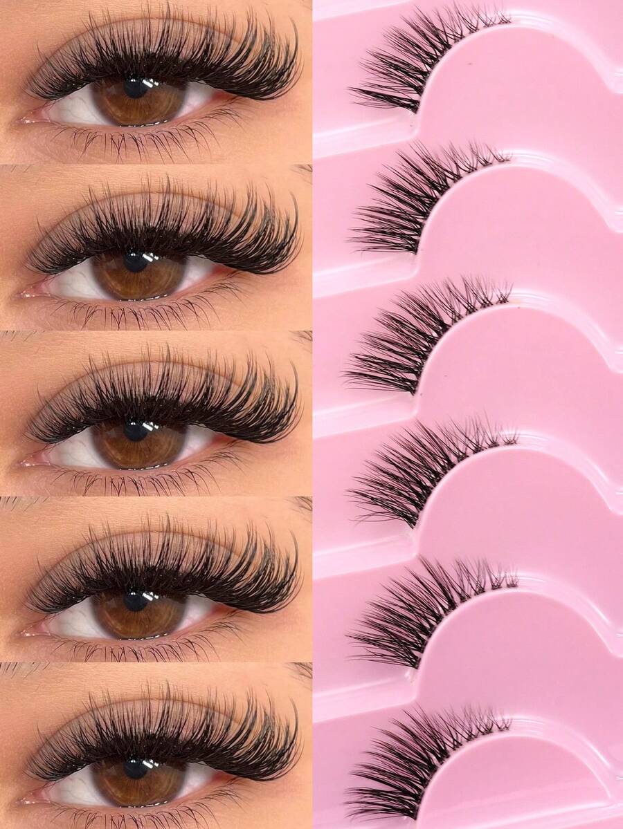 7 pares de pestañas postizas transparentes, de aspecto natural y rizado, fáciles de aplicar - Negro - Ver 1