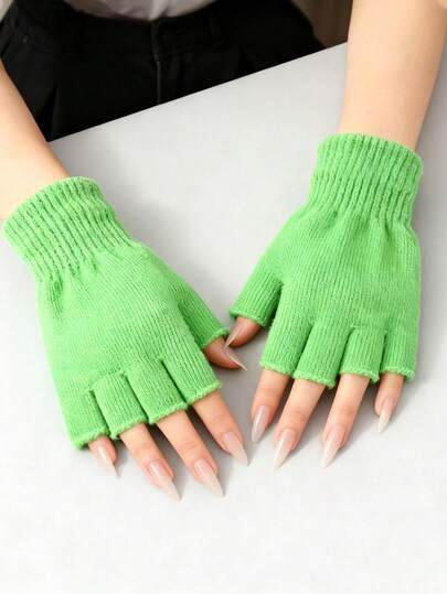 1 đôi găng tay nam không ngón màu trơn, ấm áp và chắn gió, thích hợp cho mùa thu/đông.