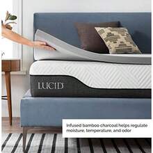 colchónLucid - Colcon de Memory m con Infusion de Carbon de Bau - Soecolcon Ventilado de 5  - Topper para Colcon Refreste - Suave y Acolcada - Alia Puntos de Presion - Matrimonialmattress - Bambú - Ver 3