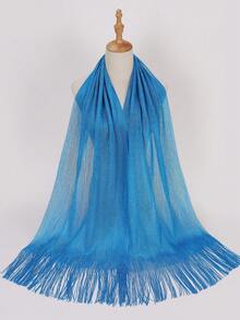 Simple Collection Women's Mesh Breathable Shiny Tassel Modest Hijab Muslim Headscarf - Multicolor - View 8