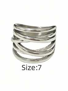 1 pieza Anillo de mujer de uso diario de acero inoxidable de moda con varios niveles, estilo minimalista exagerado, de tres colores, de titanio, de acero de 18K, impermeable, resistente a la decoloración y de alta calidad - Anillo de mujer en forma de cruz - Ver 19