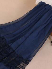 1 pieza Bufanda larga y versátil de mujer de unicolor con encaje y flecos, chal de alta calidad - 05-Azul marino - Ver 3