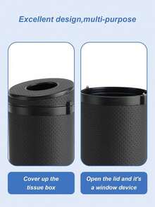 1Pc Round Car Tissue Holder With Window Breaker, Premium ABS & Leather-Style Dispenser, One-Hand Pull, Cup Holder Fit, Universal For All Vehicles SUVs Trucks - Tissue Box - View 4