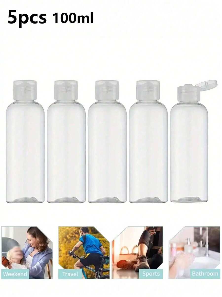 Bộ 5 chai du lịch có thể tái sử dụng, chai tròn trong suốt có nắp bật và nắp bướm, thích hợp đựng dầu và kem dưỡng da, hộp nhựa di động có khả năng bảo vệ, không mùi và có thể tái sử dụng, lý tưởng cho trường học, phòng tập thể dục hoặc sử dụng hàng ngày (chống rò rỉ). - Nhiều màu - Xem 1