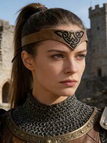 1pc Unisex Viking Wavy Drawstring Headband, Halloween LARP Warrior Knight Cosplay Headpiece - Camel - View 11