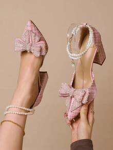 Women's 2026 Spring/Summer Fashion Pointed Toe High Heels, Transparent Fairy Strap French Style Sandals With Rhinestones, Elegant, Women's High Heels, Elegant, Party Dress, Wedding Dress - Pink - View 9