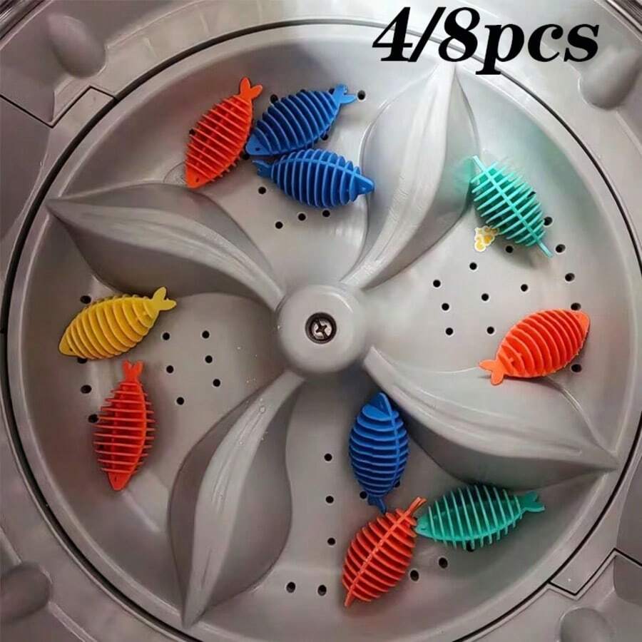 4/8个装防缠绕洗衣球，软橡胶鱼形烘干球，彩色洗衣机清洁球，适用于家庭日常洗涤和旅行洗涤