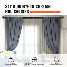 Double Rod Curtain Rods, 36-72 Inches(3-6ft) Adjustable Length, Black Double Curtain Rods With Round Finials, 1" And 3/4" Diameter, Double Window Drapery Rod For Sheer And Blackout Curtains - Black - View 3