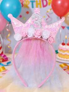 1件生日快乐字母A-Z闪亮皇冠发箍，新娘面纱头饰蝴蝶结，时尚花朵发夹，适合作为女孩生日派对礼物。关注我们的店铺，获取最新款式，下次购物可享8%折扣。DZBB - 彩色 - 查看 11