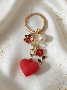 1pc Heart-Shaped Rose Flower Keychain, Couples Gift, Keyring, Bag/Backpack Charm, Car Pendant, Suitable For Women, Valentine's Day, Birthday, Wedding Gift - Multicolor - View 5