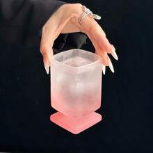 2pcs Premium Ombre Pink Square Glass Cup, Cocktail Glass, Champagne Glass, Beverage Glass, Dishwasher , Perfect Cup, Can Be Used As Vase, Suitable For Various Drinks, Water, Wine - Pink - View 8