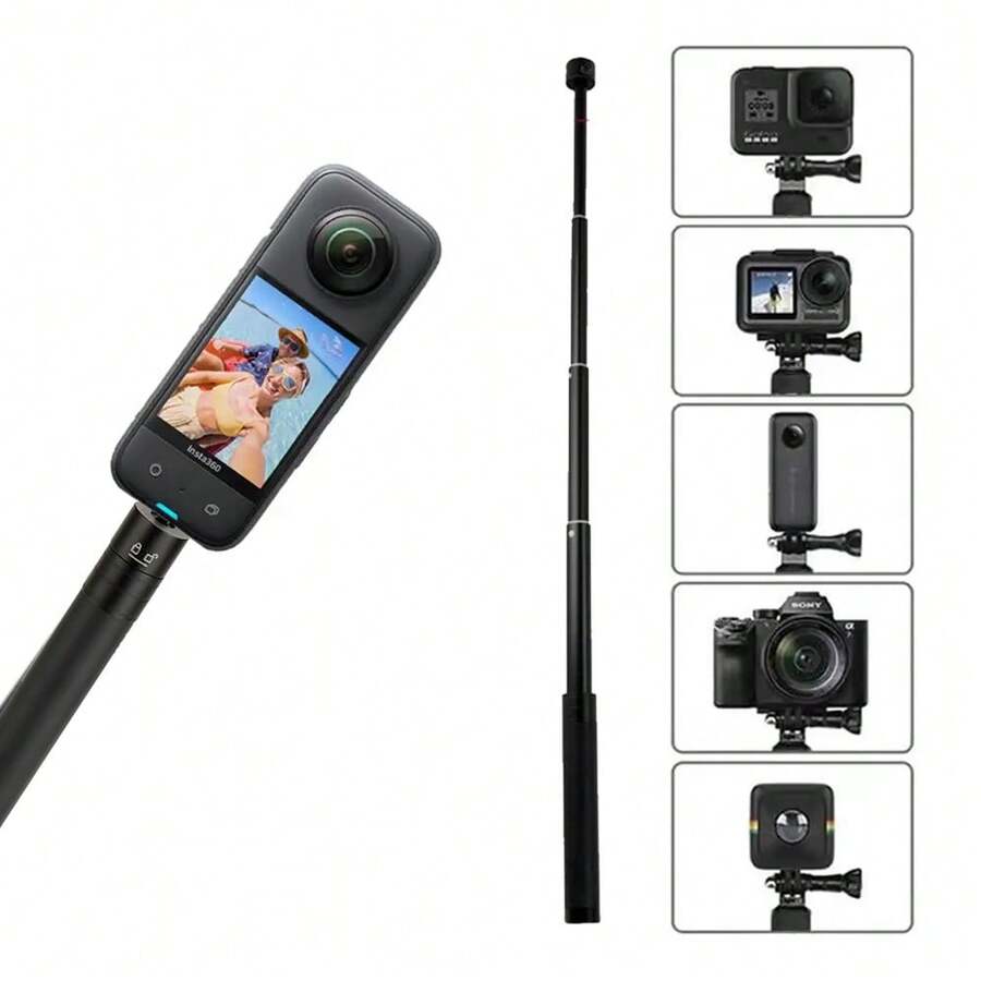 Invisible Selfie Stick Extension Pole Compatible With Insta360 X5 X4 X3, 13 12 Action 5 4 3 Cameras, Aluminum Alloy Bracket - one-size - View 1