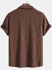 Áo sơ mi nam tay ngắn cài nút họa tiết jacquard cơ bản thường ngày - màu nâu - Xem 2