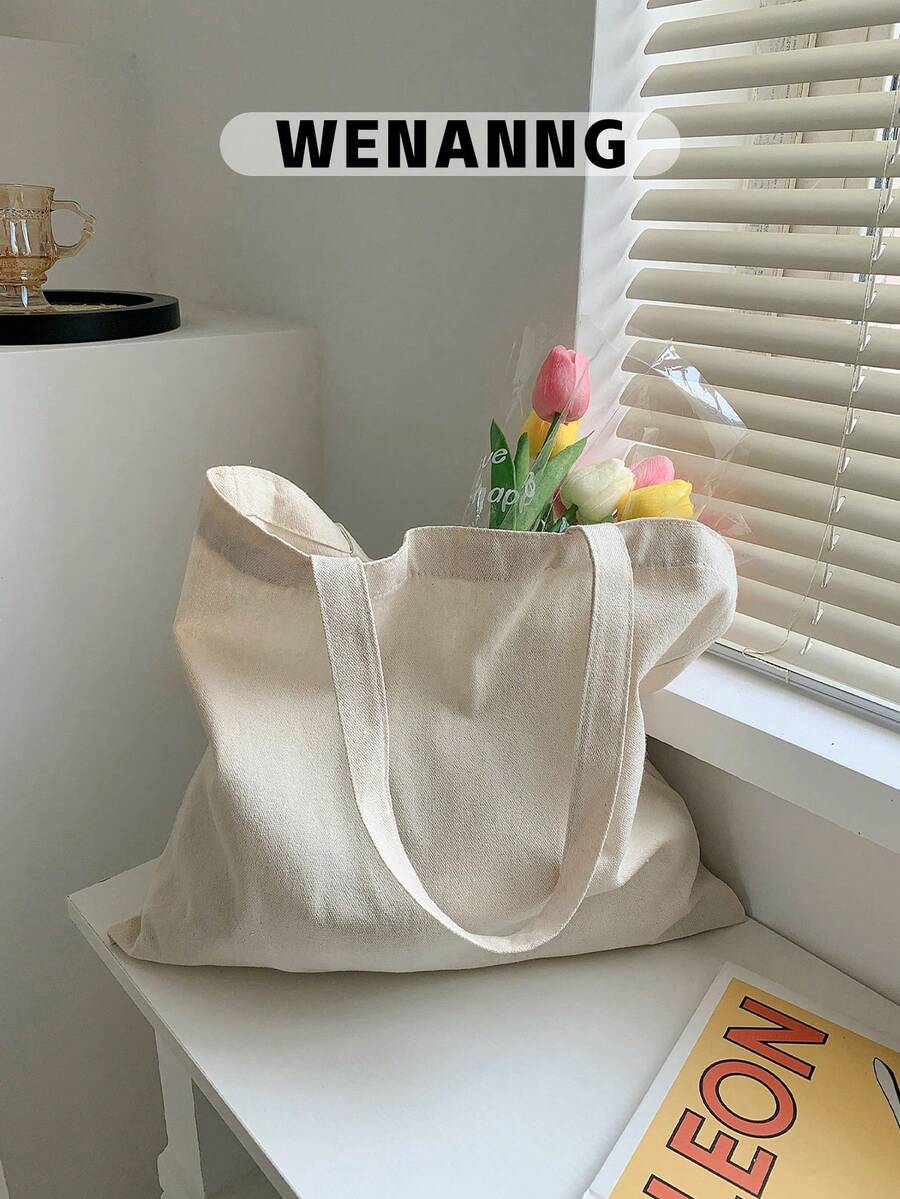 1 pieza Bolso de hombro de hombre Bolsos de lona Bolsos de compra reutilizables de gran capacidad Bolsa de compras minimalista de gran capacidad para mujer, para mujer al aire libre, viajes, salidas, compras, vacaciones, playa, para bolso escolar de verano, regreso a la escuela, gran capacidad, estilo casual clásico, plegable, portátil, adecuado para adolescentes, estudiantes universitarios, perfecto para regreso a la escuela, primer día de clases, escuela secundaria, compras, bolso escolar y mochila para mujeres o estudiantes, perfecto para libros, compras, regreso a la escuela y talla grande, útiles escolares, bolso escolar, bolsa de compras escolar, mochila escolar, bolsas de regreso a la escuela, ligero - Beis - Ver 1