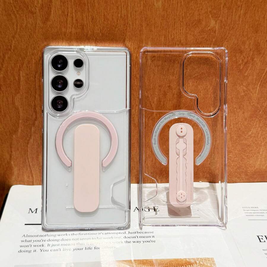 High Definition Transparent PC Card Holder Phone Case Compatible With IPhone 17 Pro Max/17 Pro/17/16/15/13/14..SX S25 Ultra/S25+/25/S24 Ultra/S24+/S24... - Pink - View 1