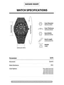 DAYAND NIGHT 新款男士石英表，奢华镶钻腕表，时尚全钻腕表，商务休闲皆宜。情人节、周年纪念日或生日的完美礼物。 - 彩色 - 查看 3