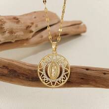 1pc Colorful Oval Shaped Virgin Mary Copper Plated With Zirconia Pendant Necklace, Suitable For Daily Wear, Prayer, And Gifts - Virgin Mary 2 - View 18