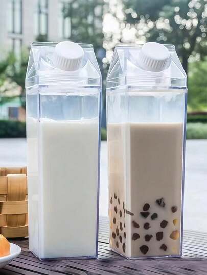 1pc Reusable Transparent Square Milk Box Design Beverage Bottle, Suitable For Milk, Coffee, Juice, Outdoor Fitness, Hiking, Student, Office, Stylish Water Cup, New Year, Valentine's Day, Graduation Gift