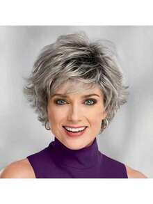 Chic Short Gray Wigs For White Women Pixie Cut Wig With Bangs Gray Wigs For White Women Old Lady Wig With Bangs Short Silver Grey Pixie Wigs With Bangs Natural Looking Synthetic Short Hair Wigs For Women Daily Cosplay Use Natural Synthetic Hair Wigs For Daily Use - 灰色 - 查看 9