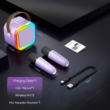 Mini Karaoke Machine For Kids, Colorful LED Portable Bluetooth Singing Speaker With 2 Mics, Christmas Birthday Gifts For Girls Boys - Violet Purple - View 2