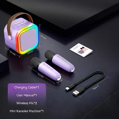Mini Karaoke Machine For Kids, Colorful LED Portable Bluetooth Singing Speaker With 2 Mics, Christmas Birthday Gifts For Girls Boys
