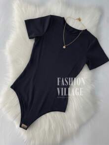 Um Body Feminino Gola Careca Suplex  Verão blogueira 2025 - Preto - Visão 1