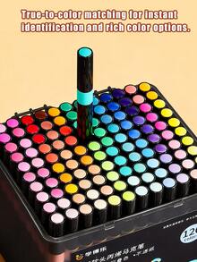 一套包含 12/24/36/48/60/80/120 色软头丙烯马克笔，适合艺术家和学生使用，是绘画、素描、着色、DIY 手工艺品和在画布、木头、石头、织物和其他材料上进行速写的理想选择（随机发送两种笔型）。 - 彩色 - 查看 3