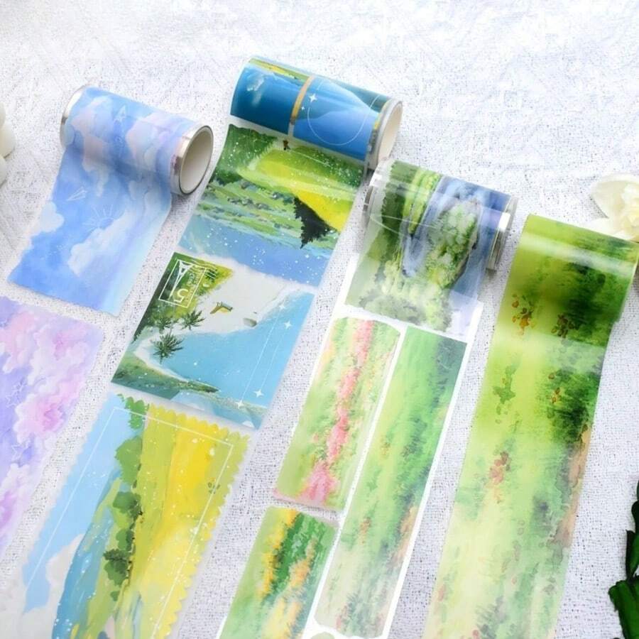 2m/Roll Grassland Transparent PET Tape Sky Masking Tape 3D Crystal Ink Decorative Stickers For Diary Scrapbooking Journal Stationery 100cm Loop - PET Tape - View 1