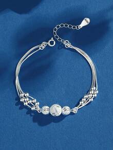 1pc S925 Sterling Silver Three Lives Three Worlds Beaded Bracelet, Women's Minimalist Round Multi-Layer Luxury Auspicious Bead Bracelet Accessory Gift - Three-layer - View 3